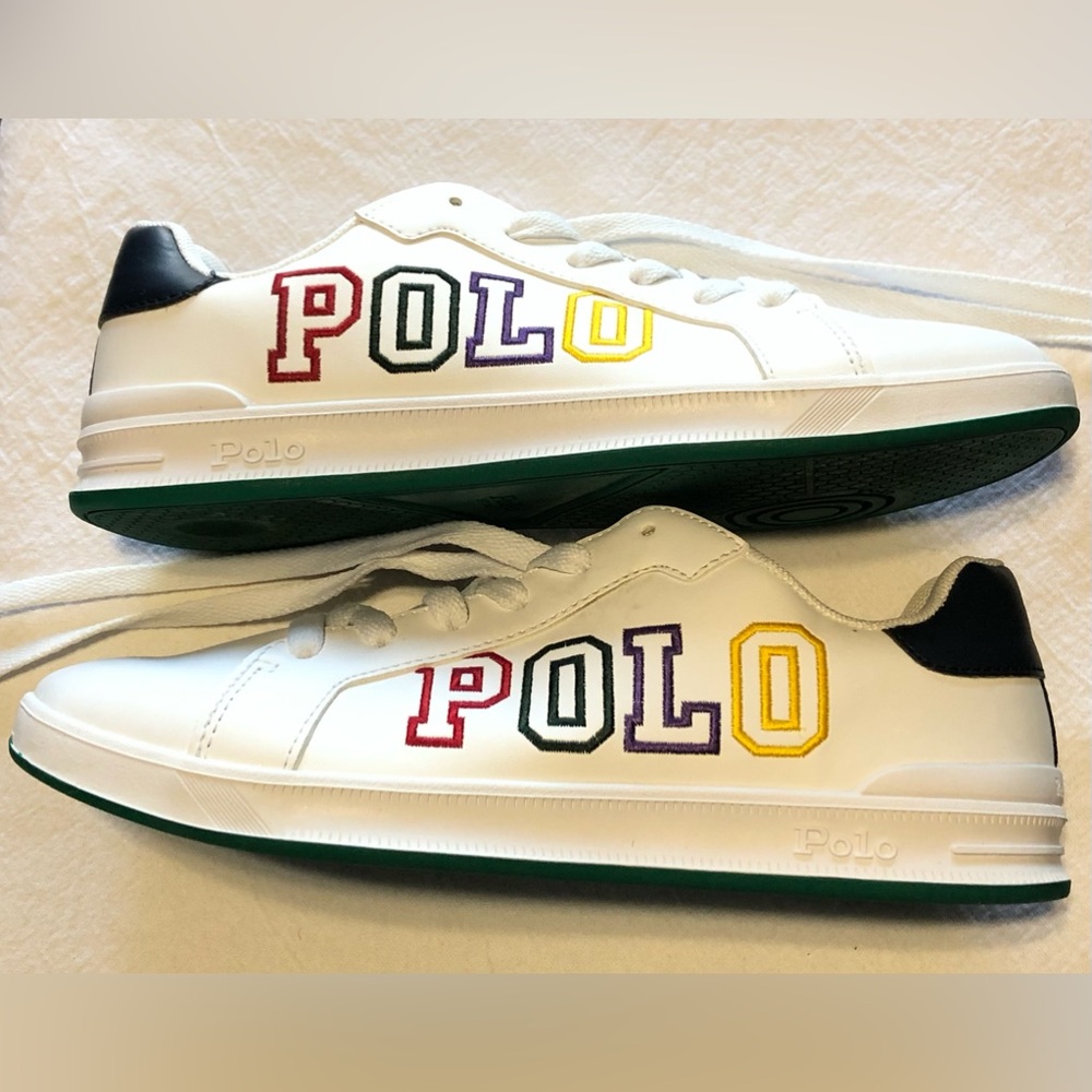 Polo by Ralph Lauren Kids White Sneakers with Multicolor Logo.Size 5 Embroidered - Picture 5 of 10